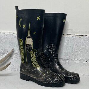 Capelli New York City 6 Black & Yellow Rubber Skyscraper Mid-Calf Rain Boots